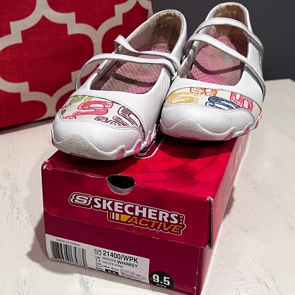Skechers White Flats with Velcro Strap - Picture 2 of 8